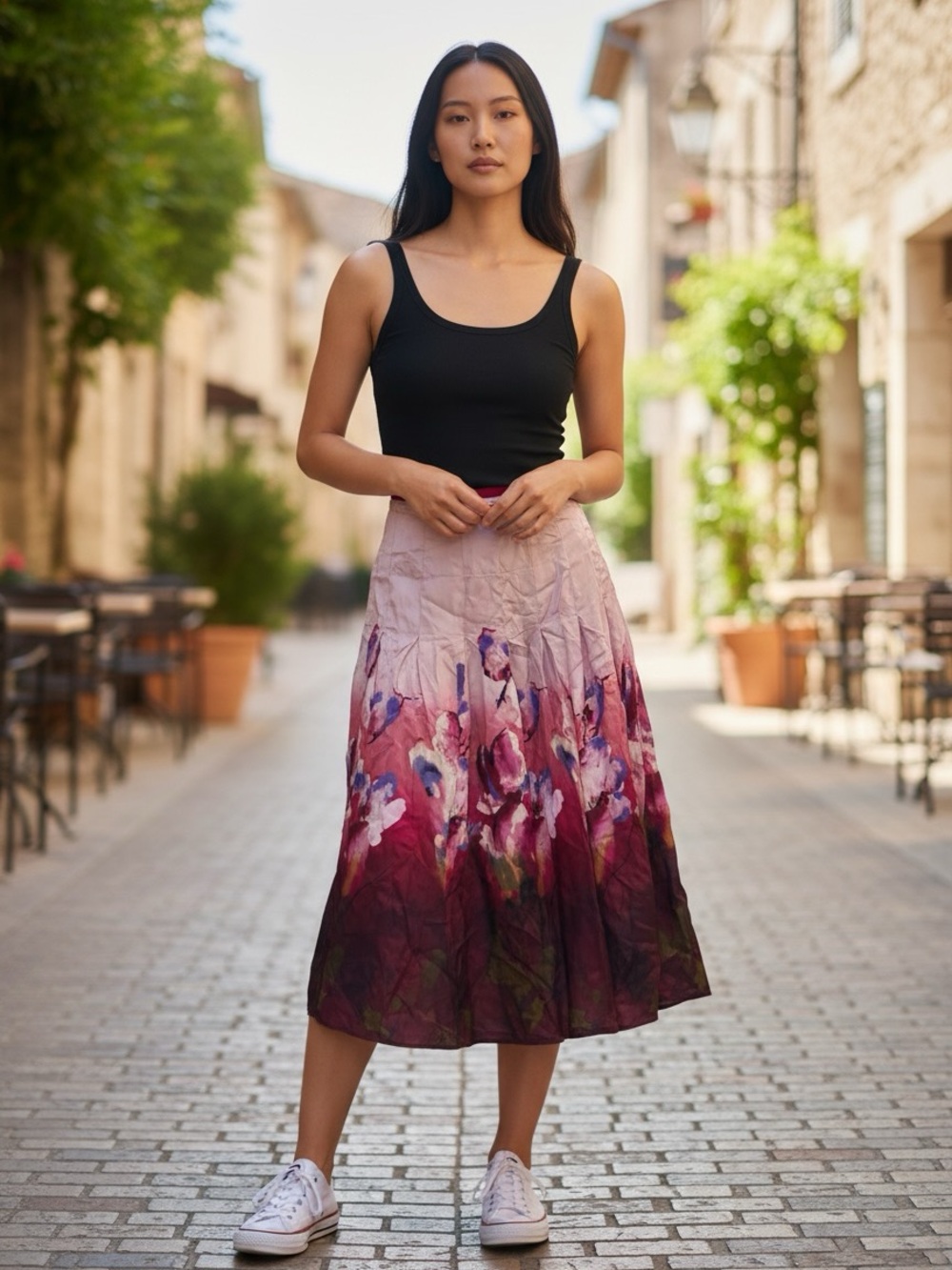 Jones New York Pink-to-Burgundy Floral Ombre Midi Skirt